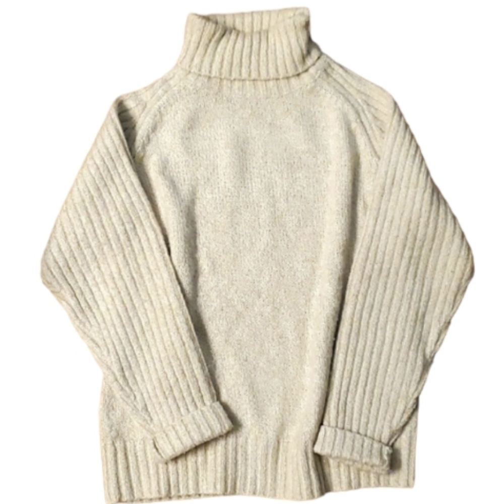 Westbound Cream and Metallic Gold Thick Winter Turtleneck Sweater Size Medium